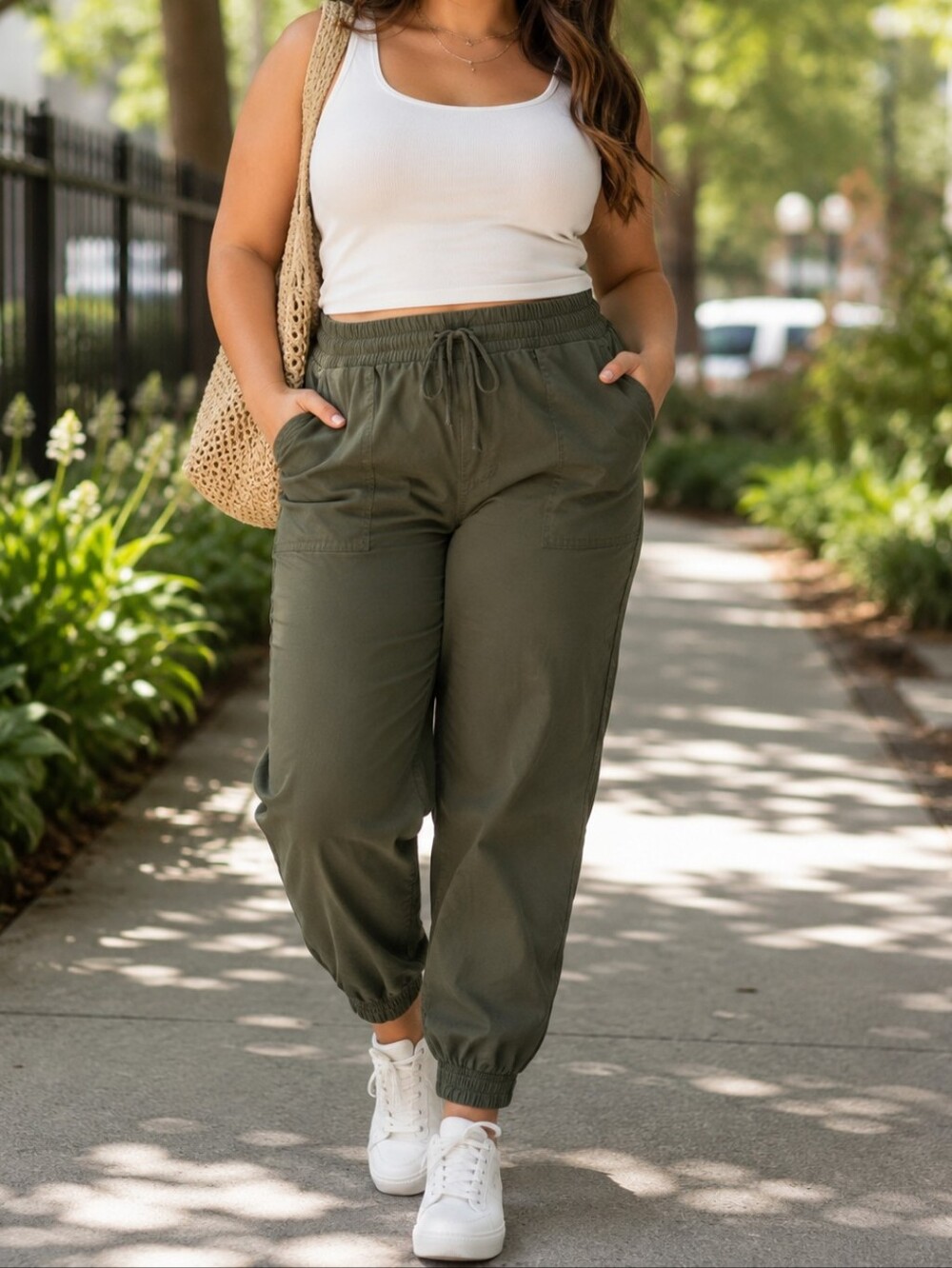 George Plus Size Olive Green Drawstring Jogger Pants Relaxed Cotton Lyocell